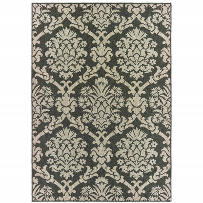 3' X 5' Gray Floral Stain Resistant Indoor Outdoor Area Rug