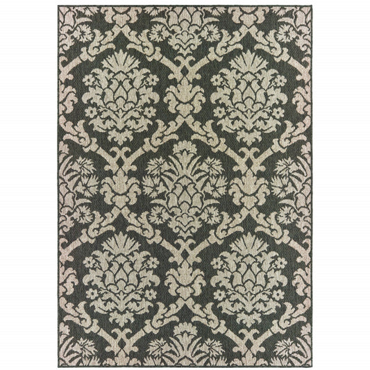 3' X 5' Gray Floral Stain Resistant Indoor Outdoor Area Rug