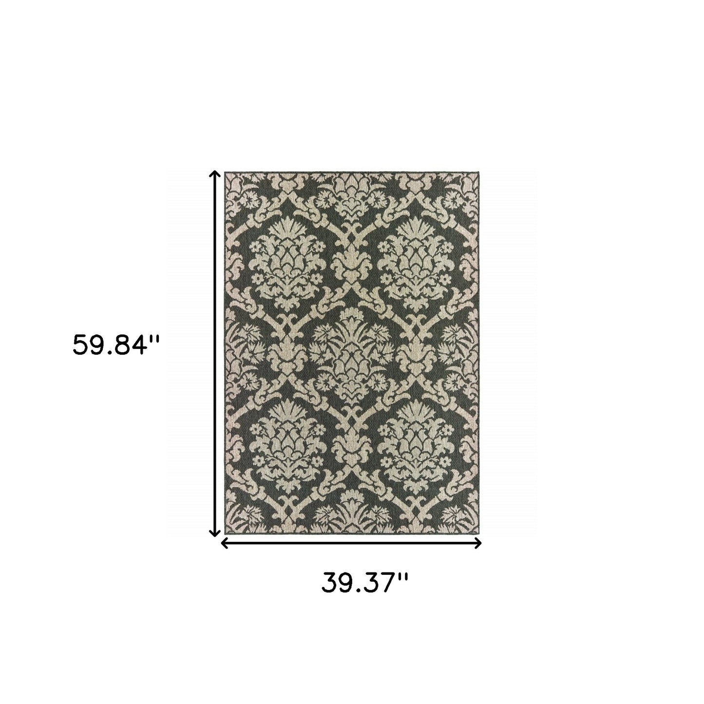 3' X 5' Gray Floral Stain Resistant Indoor Outdoor Area Rug