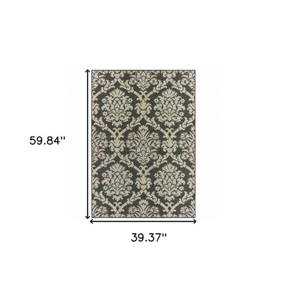 3' X 5' Gray Floral Stain Resistant Indoor Outdoor Area Rug