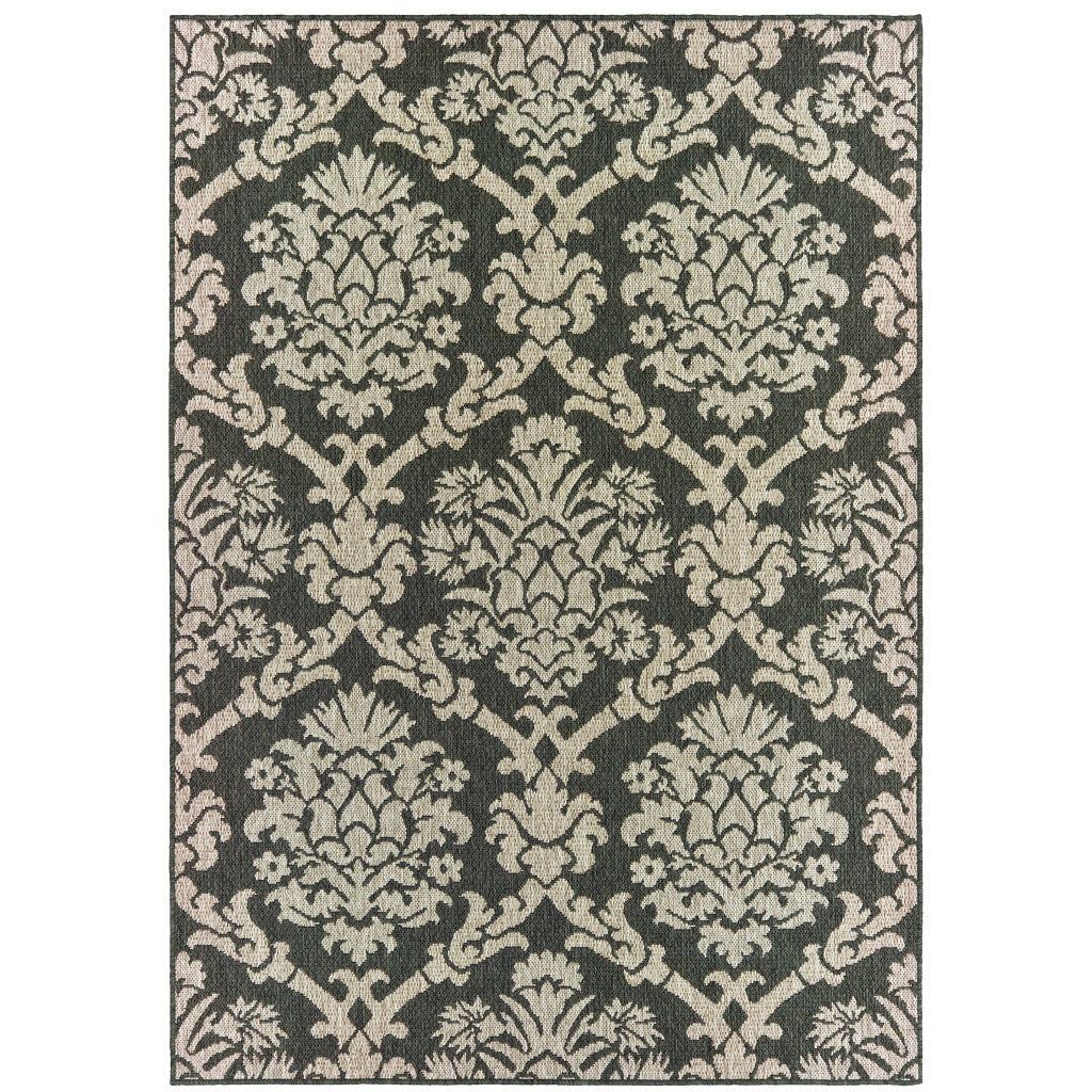 5' X 7' Gray Floral Stain Resistant Indoor Outdoor Area Rug