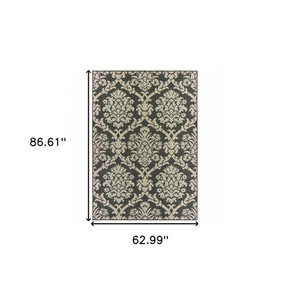 5' X 7' Gray Floral Stain Resistant Indoor Outdoor Area Rug