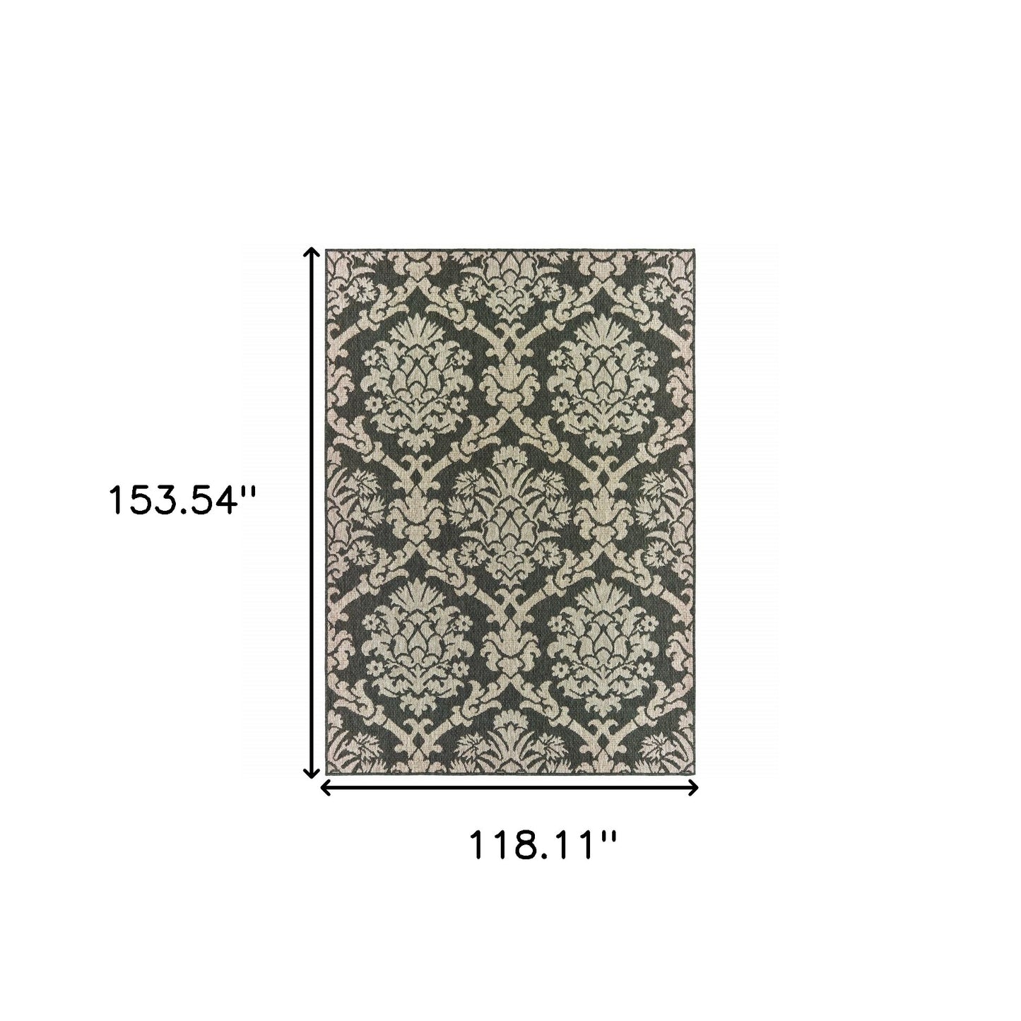 10' X 13' Gray Floral Stain Resistant Indoor Outdoor Area Rug