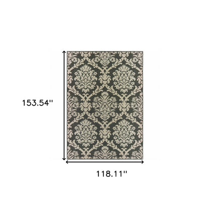 10' X 13' Gray Floral Stain Resistant Indoor Outdoor Area Rug