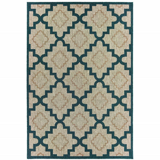 3' X 5' Blue and Gray Geometric Stain Resistant Indoor Outdoor Area Rug