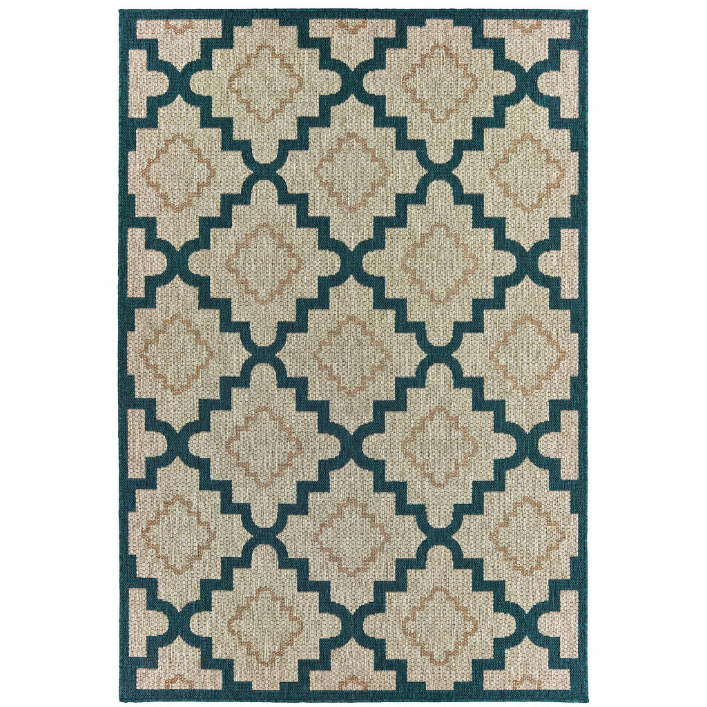 5' X 7' Blue and Gray Geometric Stain Resistant Indoor Outdoor Area Rug