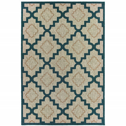 5' X 7' Blue and Gray Geometric Stain Resistant Indoor Outdoor Area Rug