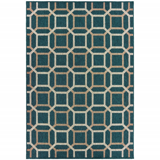 3' X 5' Blue and Gray Geometric Stain Resistant Indoor Outdoor Area Rug