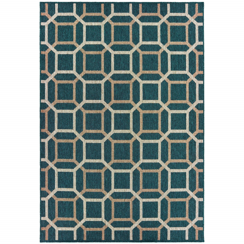 5' X 7' Blue and Gray Geometric Stain Resistant Indoor Outdoor Area Rug