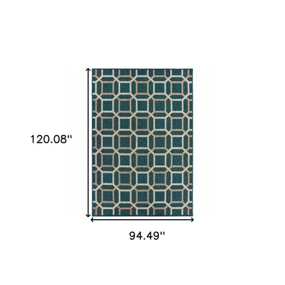 8' x 10' Blue and Gray Geometric Stain Resistant Indoor Outdoor Area Rug