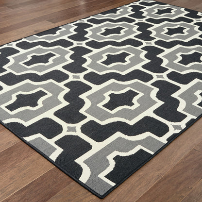 2' X 4' Black and Gray Geometric Stain Resistant Indoor Outdoor Area Rug