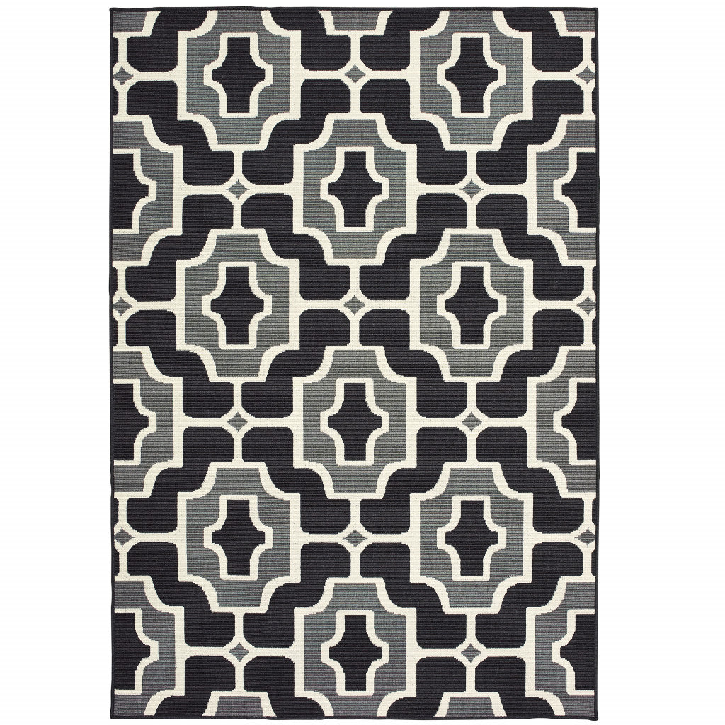 2' X 4' Black and Gray Geometric Stain Resistant Indoor Outdoor Area Rug