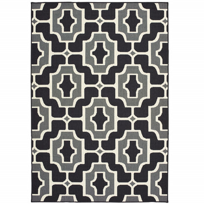 2' X 4' Black and Gray Geometric Stain Resistant Indoor Outdoor Area Rug