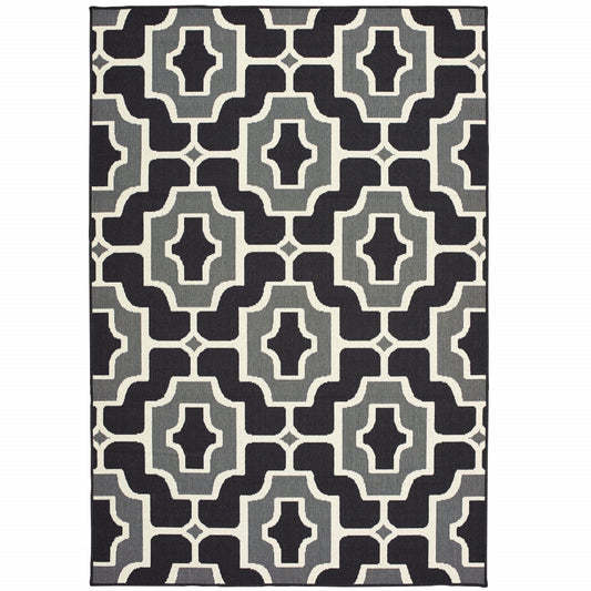 4' X 6' Black and Gray Geometric Stain Resistant Indoor Outdoor Area Rug