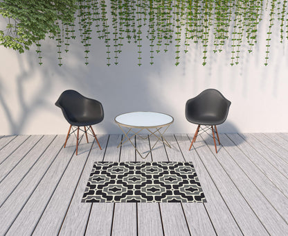 4' X 6' Black and Gray Geometric Stain Resistant Indoor Outdoor Area Rug