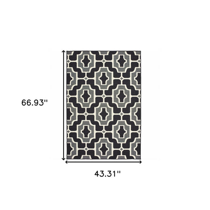 4' X 6' Black and Gray Geometric Stain Resistant Indoor Outdoor Area Rug