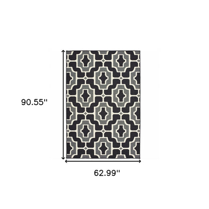 5' X 8' Black and Gray Geometric Stain Resistant Indoor Outdoor Area Rug