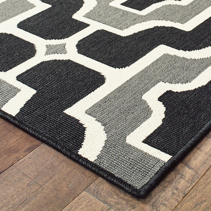 8' X 11' Black and Gray Geometric Stain Resistant Indoor Outdoor Area Rug