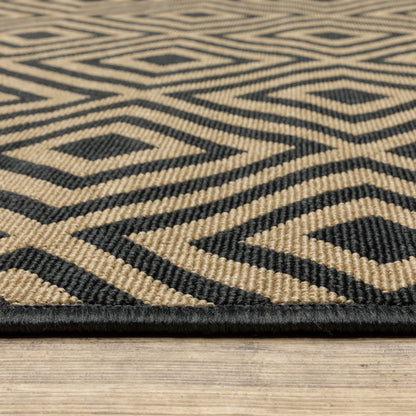 2' X 8' Black and Tan Geometric Stain Resistant Indoor Outdoor Area Rug