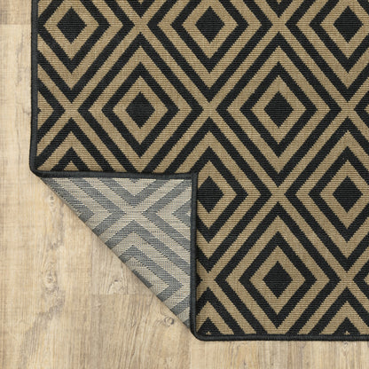 2' X 8' Black and Tan Geometric Stain Resistant Indoor Outdoor Area Rug