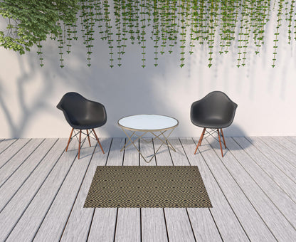 4' X 6' Black and Tan Geometric Stain Resistant Indoor Outdoor Area Rug