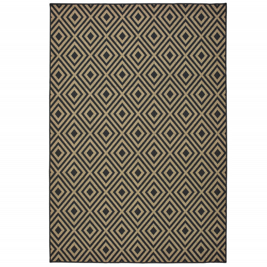 4' X 6' Black and Tan Geometric Stain Resistant Indoor Outdoor Area Rug