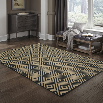 4' X 6' Black and Tan Geometric Stain Resistant Indoor Outdoor Area Rug