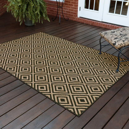 4' X 6' Black and Tan Geometric Stain Resistant Indoor Outdoor Area Rug