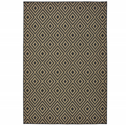 8' X 11' Black and Tan Geometric Stain Resistant Indoor Outdoor Area Rug