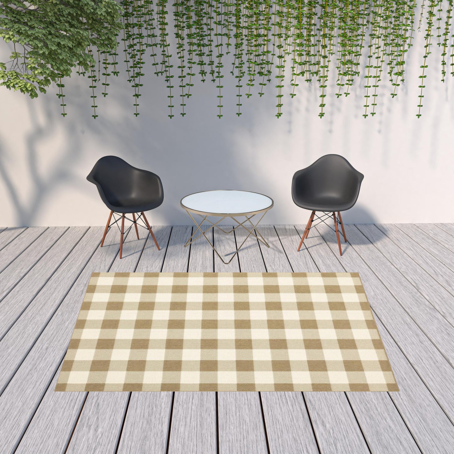 7' X 10' Gray and Ivory Geometric Stain Resistant Indoor Outdoor Area Rug