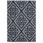 2' X 4' Blue and Ivory Geometric Stain Resistant Indoor Outdoor Area Rug