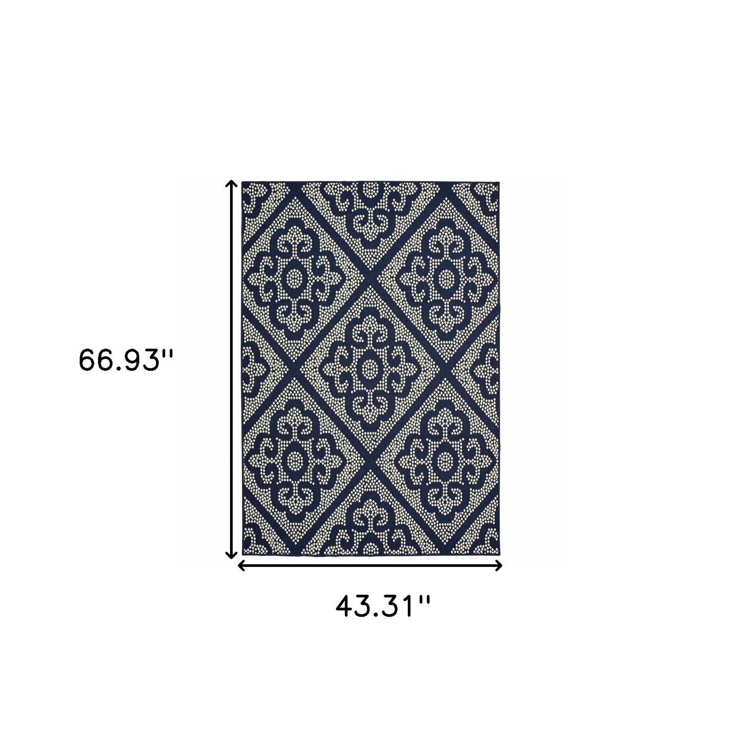 4' X 6' Blue and Ivory Geometric Stain Resistant Indoor Outdoor Area Rug