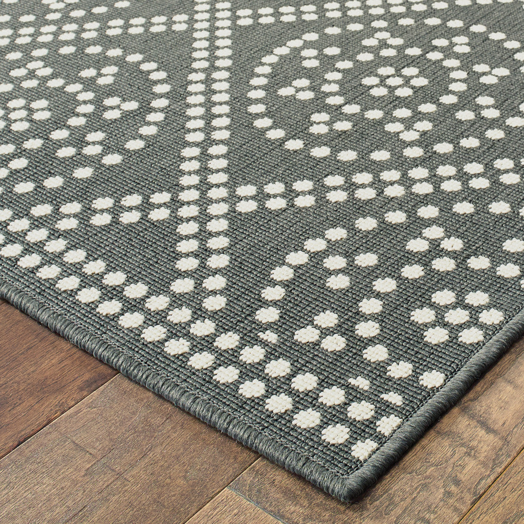 2' X 8' Gray and Ivory Geometric Stain Resistant Indoor Outdoor Area Rug