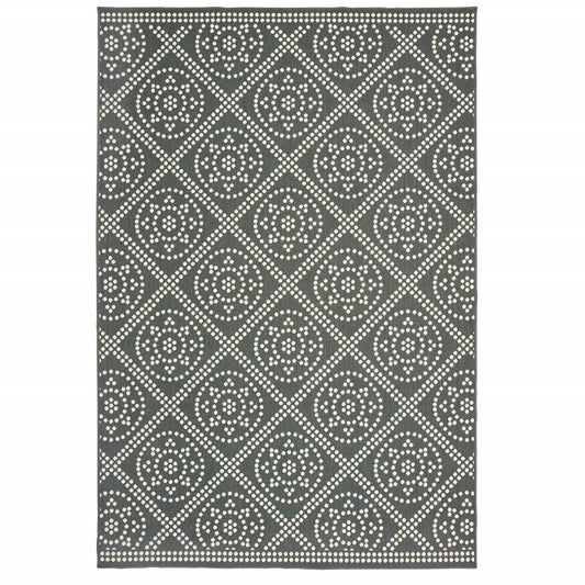 2' X 4' Gray and Ivory Geometric Stain Resistant Indoor Outdoor Area Rug