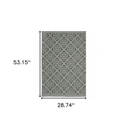 2' X 4' Gray and Ivory Geometric Stain Resistant Indoor Outdoor Area Rug