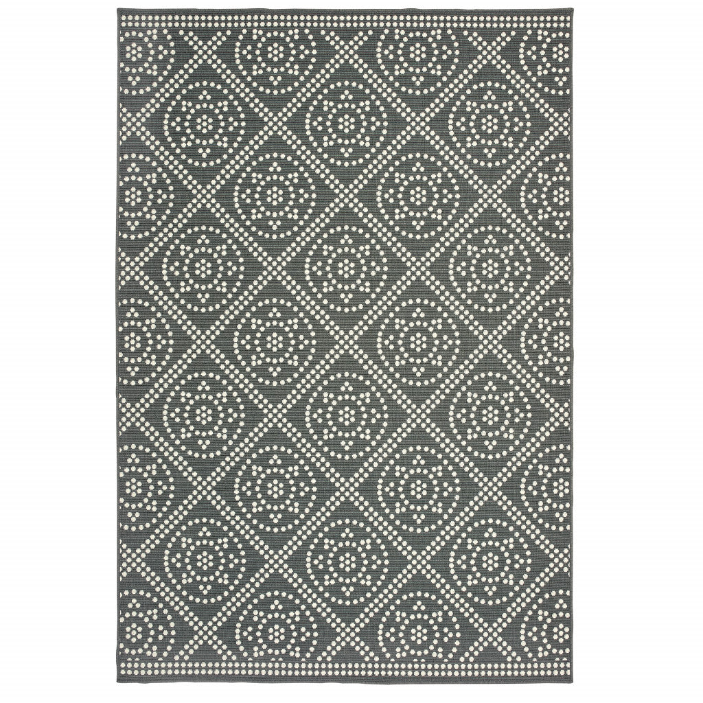 8' X 11' Gray and Ivory Geometric Stain Resistant Indoor Outdoor Area Rug