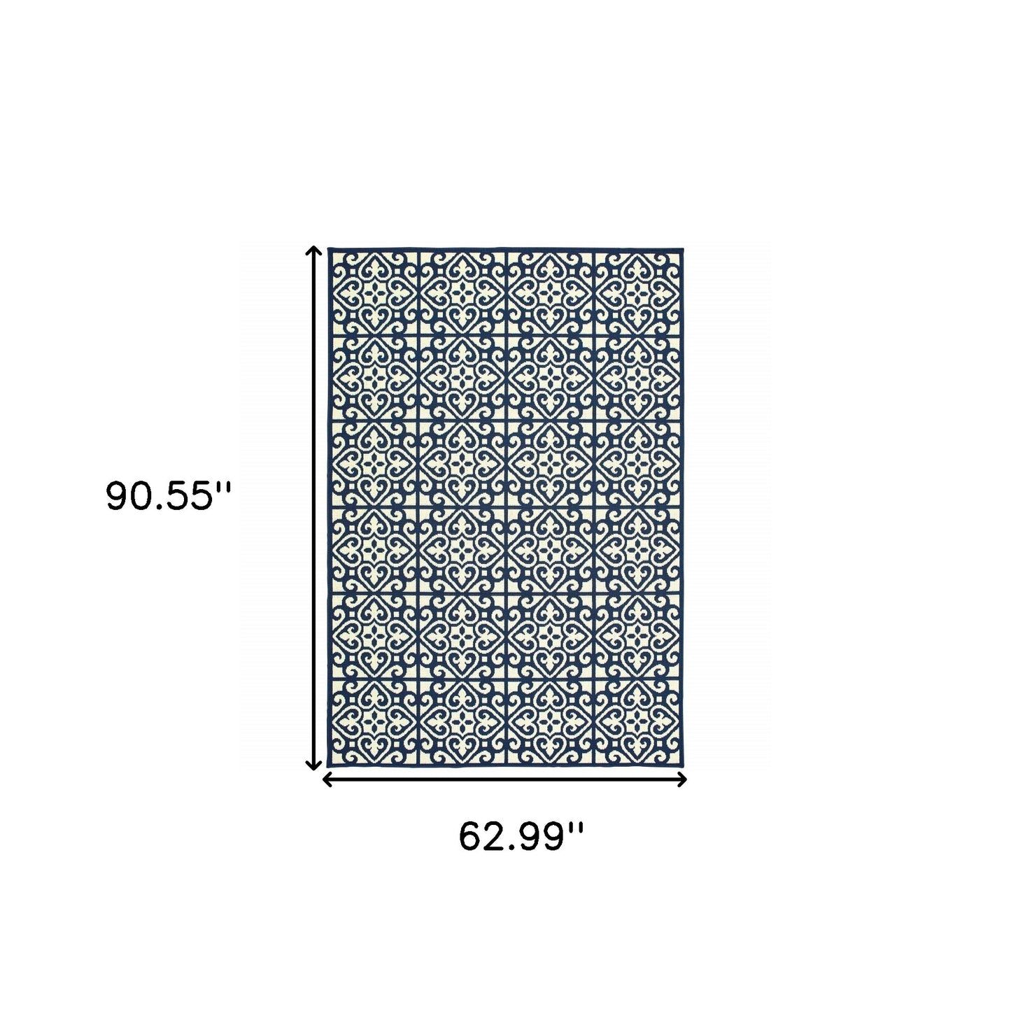 5' X 8' Ivory and Blue Geometric Stain Resistant Indoor Outdoor Area Rug