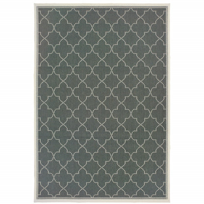 2' X 4' Gray and Ivory Geometric Stain Resistant Indoor Outdoor Area Rug