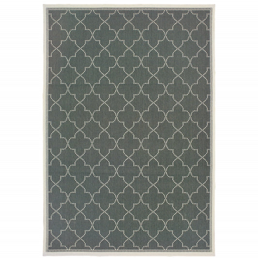 2' X 4' Gray and Ivory Geometric Stain Resistant Indoor Outdoor Area Rug