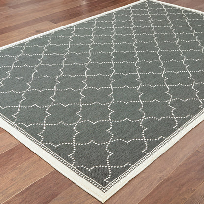 2' X 4' Gray and Ivory Geometric Stain Resistant Indoor Outdoor Area Rug