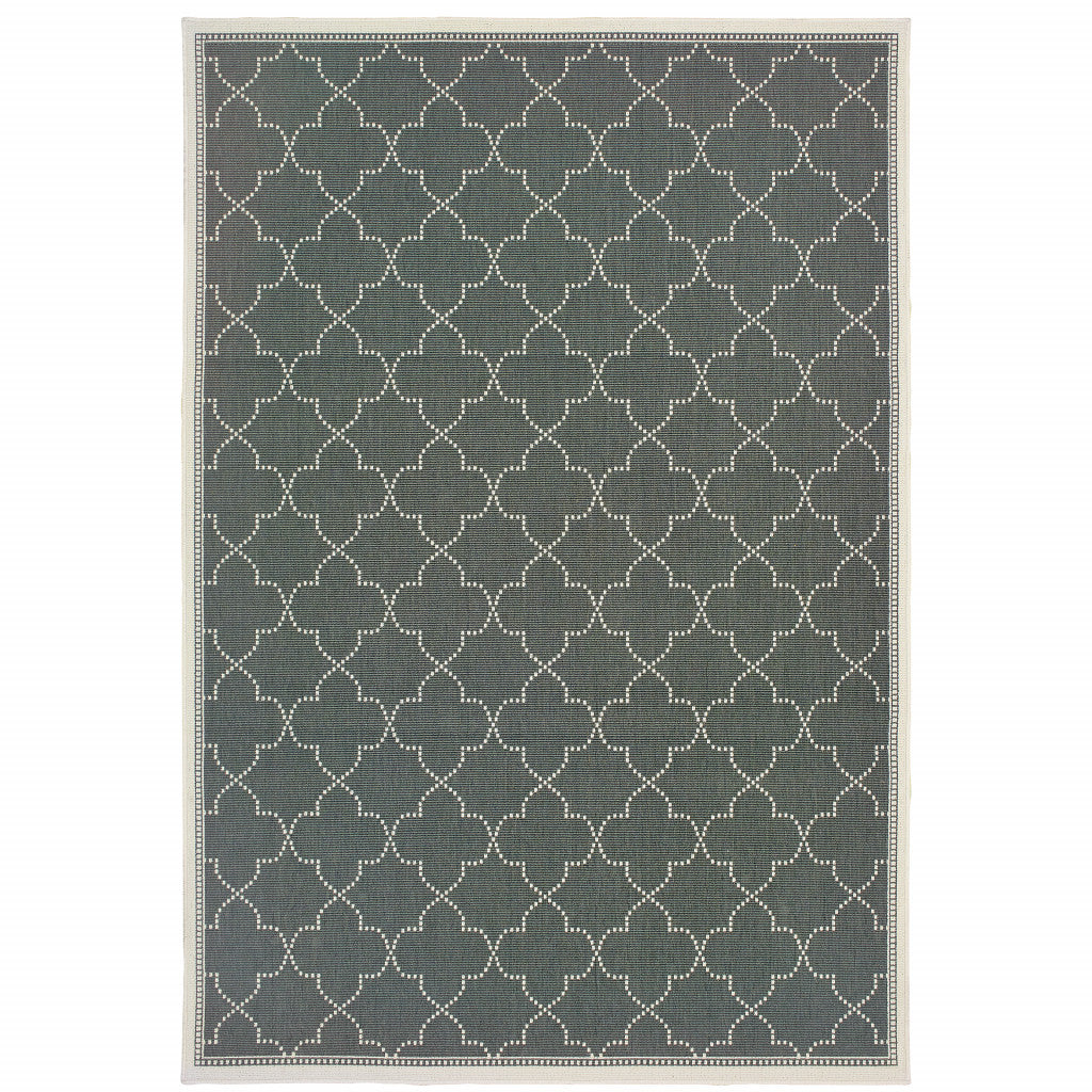 4' X 6' Gray and Ivory Geometric Stain Resistant Indoor Outdoor Area Rug