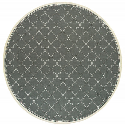 8' X 8' Gray and Ivory Round Geometric Stain Resistant Indoor Outdoor Area Rug