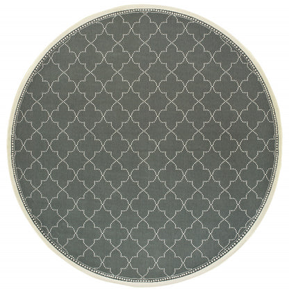 8' X 8' Gray and Ivory Round Geometric Stain Resistant Indoor Outdoor Area Rug