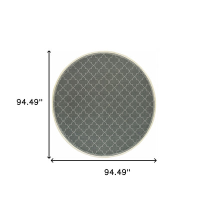 8' X 8' Gray and Ivory Round Geometric Stain Resistant Indoor Outdoor Area Rug