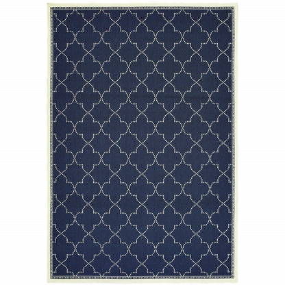 2' X 4' Blue and Ivory Geometric Stain Resistant Indoor Outdoor Area Rug