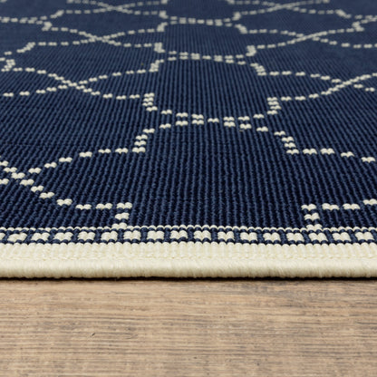 2' X 4' Blue and Ivory Geometric Stain Resistant Indoor Outdoor Area Rug