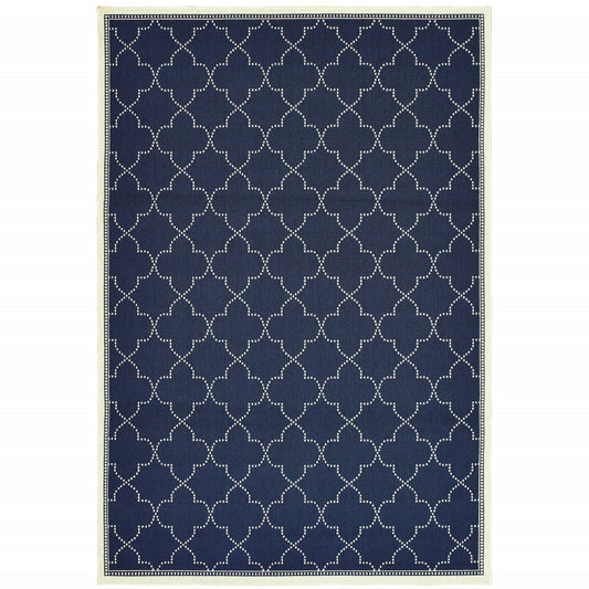 5' X 8' Blue and Ivory Geometric Stain Resistant Indoor Outdoor Area Rug