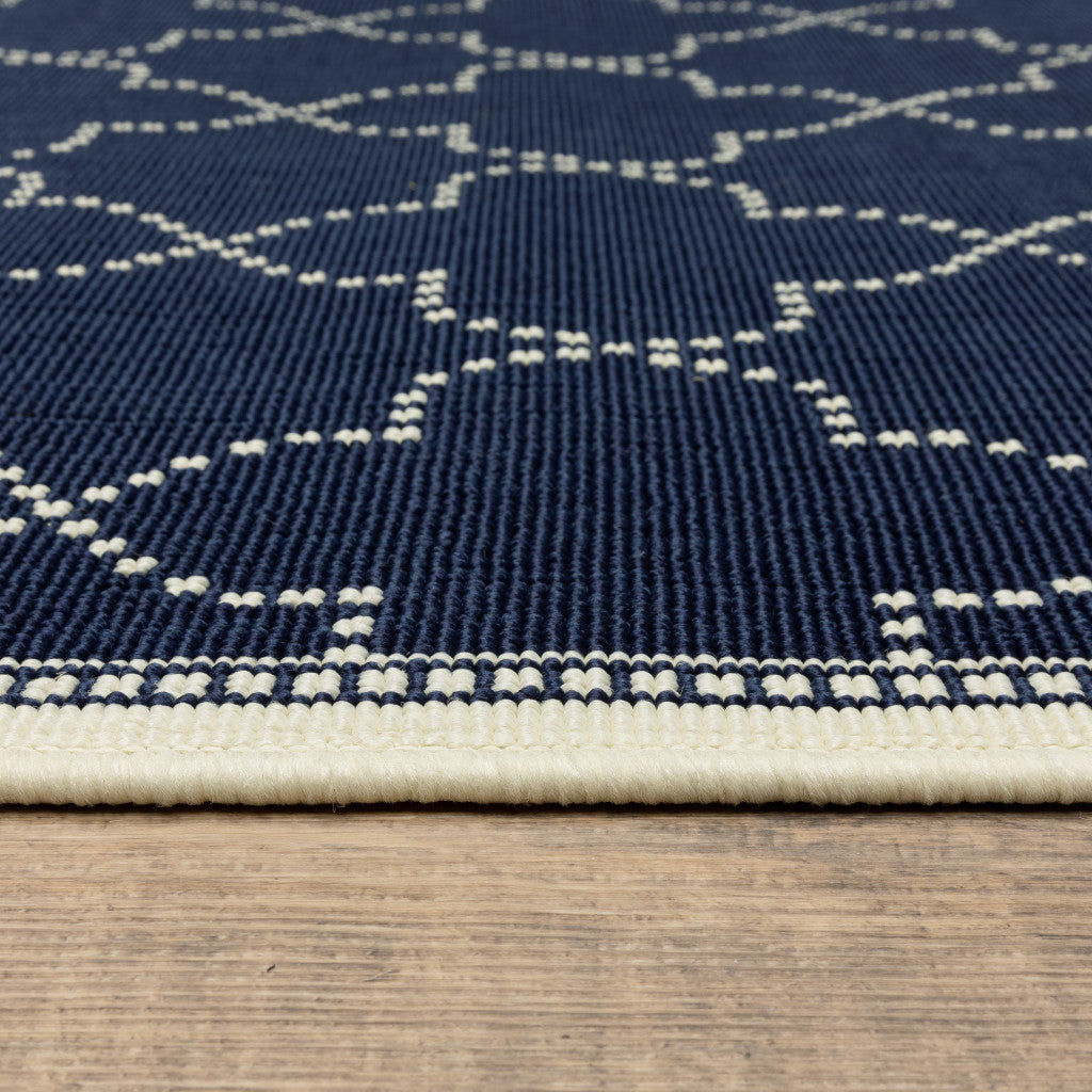 5' X 8' Blue and Ivory Geometric Stain Resistant Indoor Outdoor Area Rug