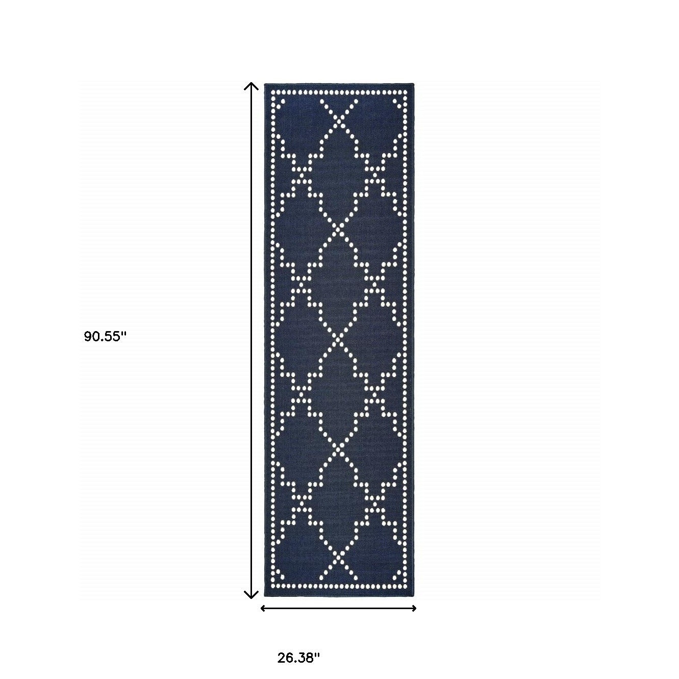 2' X 8' Blue and Ivory Geometric Stain Resistant Indoor Outdoor Area Rug