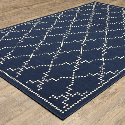 4' X 6' Blue and Ivory Geometric Stain Resistant Indoor Outdoor Area Rug